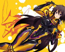  black_hair bodysuit breasts dokuma3 large_breasts long_hair muvluv muvluv_alternative muvluv_total_eclipse purple_eyes solo takamura_yui very_long_hair violet_eyes 