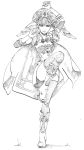  boots cape fighting_stance gloves graphite_(medium) hat head_wings lotus_west melia millipen_(medium) monochrome solo thigh-highs thighhighs traditional_media xenoblade 