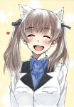  :d ^_^ animal_ears blush brown_hair cat_ears closed_eyes eyes_closed georgette_lemare heart open_mouth satou_atsuki smile solo strike_witches twintails 