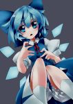  blue_eyes blue_hair blush bow cirno dress hair_bow ice ice_wings open_mouth page short_hair smile solo touhou wings 