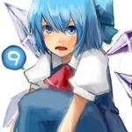  akatsuki_hiro ascot blue_eyes blue_hair bow cirno hair_bow ice ice_wings lowres open_mouth short_hair solo touhou wings 