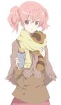  :o food highres holding inu_x_boku_ss leaf leaf_on_head maruki_(punchiki) pink_eyes pink_hair punchiki roromiya_karuta scarf sweet_potato tanuki twintails watanuki_banri 