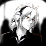  caffein headphones honne_dell male necktie red_eyes short_hair solo spot_color vocaloid voyakiloid 