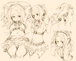  bell blush chibikko_(morihito) collar cow_bell cow_ears cow_horns elbow_gloves eyebrows gloves headset horns long_hair midriff morihito navel original sketch thick_eyebrows thigh-highs thighhighs zettai_ryouiki 