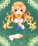  aqua_eyes blonde_hair dress flower green ib lace long_hair mary_(ib) parushuki rose solo symbol-shaped_pupils yellow_rose 