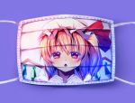  blonde_hair blue_background blush flandre_scarlet hat hat_ribbon red_eyes ribbon ryosios side_ponytail solo surgical_mask touhou wings 