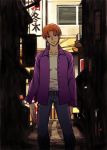  black_eyes bracelet fate/zero fate_(series) jacket jewelry male orange_hair purple_jacket sima_nozomu solo uryuu_ryuunosuke 