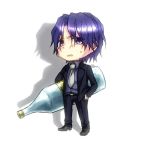  asagi-2580 blue_hair bottle chibi fate/zero fate_(series) formal matou_byakuya necktie short_hair suit wavy_hair 