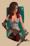  beatrix belt breasts brown_eyes brown_hair cleavage curly_hair eyepatch final_fantasy final_fantasy_ix highres jonathan_hamilton pantyhose save_the_queen sword weapon 