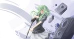  arceonn glasses green_eyes green_hair gumi long_hair microphone microphone_stand red-framed_glasses semi-rimless_glasses singing skirt solo speaker sweater vocaloid 
