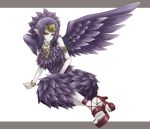  black_hair black_wings duel_monster fabled_grimro feathers female high_heels jewelry platform_footwear purple_hair sandals wings yu-gi-oh! yuu-gi-ou yuu-gi-ou_duel_monsters 