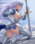  absurdres annelotte armor armored_dress ass blue_eyes boots breasts cover dvd_cover eiwa gauntlets greaves hand_on_hip high_heels highres hips large_breasts leg_up legs long_hair long_legs looking_at_viewer miniskirt outdoors panties pantyshot pink_panties purple_hair queen&#039;s_blade queen&#039;s_blade_rebellion queen's_blade queen's_blade_rebellion scan shoes sideboob skirt sky solo sword thigh-highs thigh_boots thighhighs thighs underwear upskirt weapon 