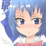  &gt;:( 1girl :&lt; blue_eyes blue_hair blush bow bowtie cirno close-up face frown hair_bow ice ice_wings mitsuki_yuuya nose_blush short_hair solo touhou wings 