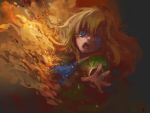  blonde_hair blue_eyes dress fire ib long_hair m874 mary_(ib) outstretched_arm outstretched_hand reaching screaming solo spoilers tears 