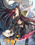  bare_shoulders black_hair black_legwear breasts cardfight!!_vanguard copyright_notice crown glasses glowing glowing_eyes heterochromia holding long_hair masa-koba nose_ring original pale_moon pointy_ears silver_thorn_dragon_tamer_luquier solo thigh-highs thighhighs watermark whip 