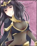  bikini_top black_hair bodysuit book bracelet breasts bust cape circlet cleavage fire_emblem fire_emblem:_kakusei jewelry large_breasts long_hair navel pout purple_eyes sarja siromiso23 solo violet_eyes 