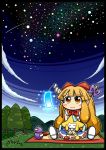  blush_stickers closed_eyes crossover dora_e eyes_closed gourd horn_bow horns hug ibuki_suika jirachi looking_up night pokemon sakazuki shooting_star sitting sky star_(sky) starry_sky tanabata tanabata_2012 tanzaku touhou tree yellow_eyes 