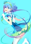  absurdres aoki_lapis aqua_background blue blue_eyes blue_hair gloves highres long_hair microphone open_mouth scarf singing smile solo temari_(artist) temari_(deae) thigh-highs thighhighs tourmaline twintails very_long_hair vocaloid white_legwear zettai_ryouiki 