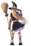  broom cho_marisa from_behind hat kirisame_marisa long_hair looking_back mitsuki_yuuya muscle simple_background smile solo touhou very_long_hair white_background witch_hat 