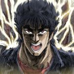  black_hair electricity graphite_(medium) hokuto_no_ken kenshirou male open_mouth portrait shijou_yukimasa short_hair solo traditional_media 