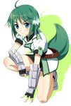  ahoge animal_ears armor blue_eyes dog_days dog_ears dog_tail eclair_martinozzi fingerless_gloves gloves green_hair ike_masato kneeling short_hair solo tail 