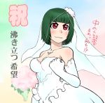  :3 bouquet bridal_veil christmas_cake clenched_hand determined dress flower green_hair idolmaster otonashi_kotori red_eyes seiyuu_connection solo takita_juri translation_request veil wata_do_chinkuru wedding_dress 