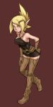  animoose blonde_hair boots evangelyne green_eyes highres pointy_ears simple_background solo thigh-highs thigh_boots thighhighs wakfu zettai_ryouiki 