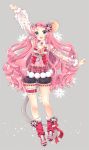  blue_eyes boots copyright_request flower long_hair original pink_hair ribbon shorts solo tail yeonwa 
