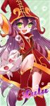  character_name green_eyes hat joypyonn league_of_legends long_hair lulu_(league_of_legends) personification pointy_ears purple_hair solo very_long_hair witch_hat 