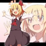  ascot blonde_hair do_(4-rt) dress fang hair_ribbon letterboxed open_mouth outstretched_arms red_eyes ribbon rumia short_hair solo touhou zoom_layer 
