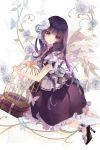  angel_wings barefoot braid butterfly cage choker flower frills hair_flower hair_ornament high_heels highres inu_x_boku_ss long_hair petticoat purple_eyes purple_hair rose shirakiin_ririchiyo shoes single_braid single_shoe skirt smile solo tukino_(panna) violet_eyes white_rose wings 