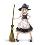  broom grin hand_on_hip hat hips k2isu kirisame_marisa long_hair looking_at_viewer simple_background smile solo touhou white_background witch_hat 