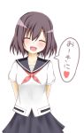  arms_behind_back artist_request blush closed_eyes esureki eyes_closed onjouji_toki saki saki_achiga-hen school_uniform serafuku short_hair smile solo 