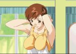  1girl animated animated_gif breasts brown_eyes brown_hair large_breasts lowres official_art short_hair solo super_real_mahjong toyohara_etsuko 