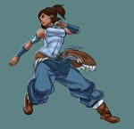  abs animoose armband avatar:_the_last_airbender bare_shoulders blue_eyes boots breasts brown_hair dark_skin hair_tubes korra large_breasts legend_of_korra long_hair muscle ponytail skin_tight solo topknot vambraces 