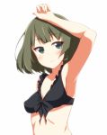  1girl armpits blue_eyes blush collarbone green_eyes green_hair idolmaster idolmaster_cinderella_girls kuroneko_shiro mole smile solo swimsuit takagaki_kaede white_background 