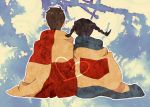  1girl braid brown_hair couple flag heart honoboooono kazama_shun kokurikozaka_kara komatsuzaki_umi short_hair studio_ghibli twin_braids 