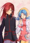  closed_eyes couple crystal_(pokemon) digital_media_player eyes_closed hat headphones ipod long_hair pokemon pokemon_(game) pokemon_gsc red_hair redhead silver_(pokemon) smile t-inababa twintails 