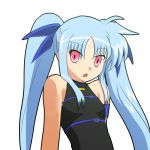  bare_shoulders blue_hair hair_ribbon highres lyrical_nanoha mahou_shoujo_lyrical_nanoha mahou_shoujo_lyrical_nanoha_a&#039;s mahou_shoujo_lyrical_nanoha_a&#039;s_portable:_the_battle_of_aces mahou_shoujo_lyrical_nanoha_a's mahou_shoujo_lyrical_nanoha_a's_portable:_the_battle_of_aces material-l open_mouth red_eyes ribbon solo twintails white_background 