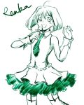  bare_shoulders highres macross macross_frontier microphone monochrome necktie ranka_lee short_hair sketch skirt sleeveless solo thighhighs wrist_cuffs 