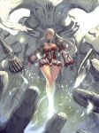  cleavage giant gigandal_federation heterochromia highres lance large_breasts legs lips long_hair original pixiv_fantasia pixiv_fantasia_3 polearm shield statue thigh_gap weapon weltol white_hair wide_hips 