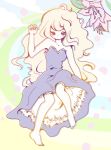  bare_shoulders barefoot blonde_hair dress feet flat_color flower gradient lines long_hair no_mouth rainbow rainbow_path 