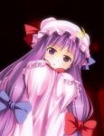  bad_id bow breasts crescent from_below hair_bow hat large_breasts long_hair patchouli_knowledge purple_eyes purple_hair solo touhou umekichi violet_eyes 