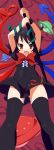  black_hair bow bowtie brown_eyes dress from_below highres houjuu_nue looking_down open_mouth snake solo thigh-highs thighhighs touhou 