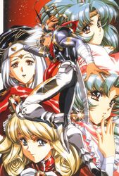  angelina blonde_hair blue_eyes blue_hair brown_eyes celena_(langrisser) curly_hair green_hair landius langrisser langrisser_iv rachel_(langrisser) randius_(langrisser) schelfaniel_(langrisser) selena_(langrisser) shelfaniel silver_hair smile sword urushihara_satoshi weapon white_hair 