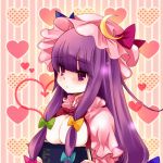  book breasts crescent hair_over_breasts hat heart long_hair patchouli_knowledge purple_eyes purple_hair ribbon sanada_nako solo touhou 