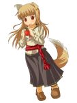  apple fang food fruit highres holo long_hair mirano red_eyes spice_and_wolf tail wolf_ears wolf_tail 