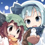  blonde_hair blue_eyes brown_eyes brown_hair cat_ears chen gloves hairband ham_(points) hat konpaku_youmu scarf short_hair silver_hair snowman touhou 