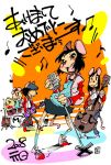  2008 animal_ears band black_hair brown_eyes buck_teeth cello drum guitar heiya_masanori instrument microphone mouse_ears mouse_tail musical_note new_year tail 