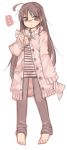  arima_senne barefoot blush brown_hair glasses kashiwamochi_yomogi long_hair original solo standing 
